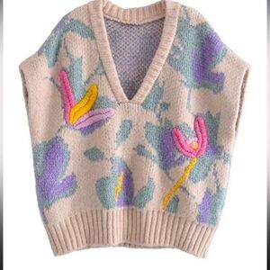 Zara Embroidered Sweater Vest sz S